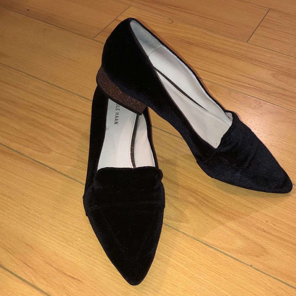 Black velvet Glitter heel Cole Haan Flats 8
